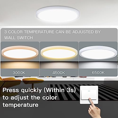 ACODA LED Flush Mount Ceiling Light, 2300LM 24W Ultra-Slim LED Ceiling Light, 3000K/4500K/6500K CCT Selectable Led Lights for Ceiling, Ceiling Light Fixture for Bedroom, Kitchen, Bathroom, Hallway - Thumbnail 3