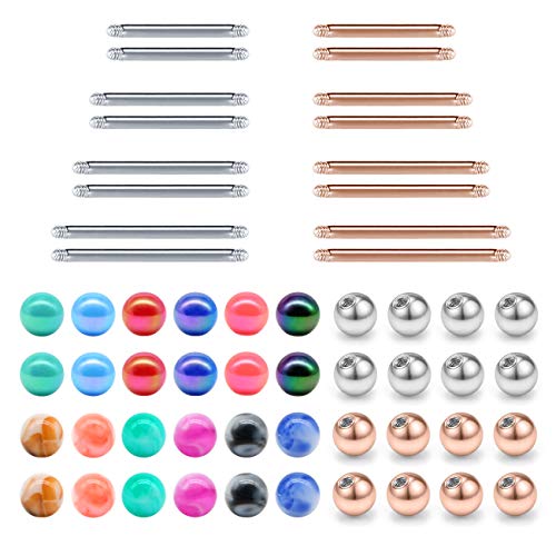JFORYOU Replacement Bar and Balls for Straight Barbell Piercing Jewelry for Nipple Rings Tongue Ring Industrial Piercing Body Piercing 14G 12mm 14mm 16mm 18mm 20mm 25mm 32mm 35mm 38mm Bar Length