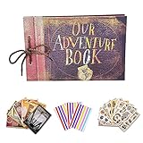 DOXUNGOO Nuestro libro de aventuras para álbumes de recortes, película hecha a mano, diseño de aniversario, álbum de fotos retro con caja de regalo de almacenamiento (libro de aventuras retro)