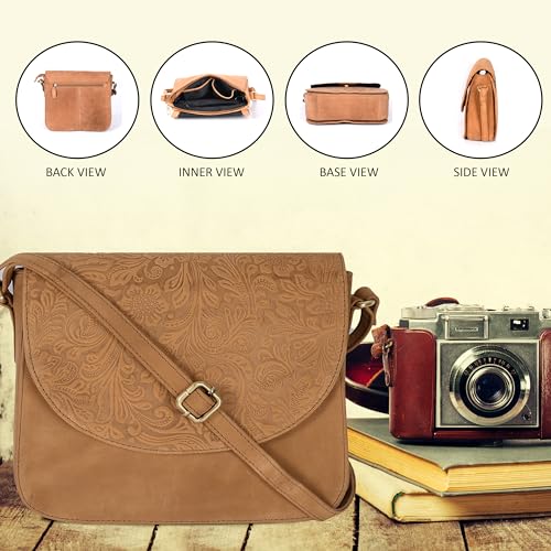 Image of Genuine Leather Shoulder Crossbody Purse For Women with Adjustable Strap, Mobile Pocket & Outside & Inside Zipper