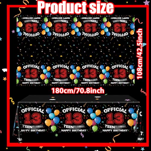 Image of 13th Birthday Decorations for Boys Red Black 13th Happy Birthday Tablecloth for Official 13 Teenager 13 Year Old Boy Birthday Decor