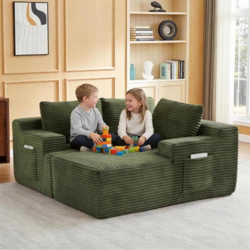 Image of Boneless Couch, Modular Sectional Couches for Living Room, U-Shaped Cloud Couch Sofa with Deep Seat, Fluffy Corduroy Upholstered Corner Sofa