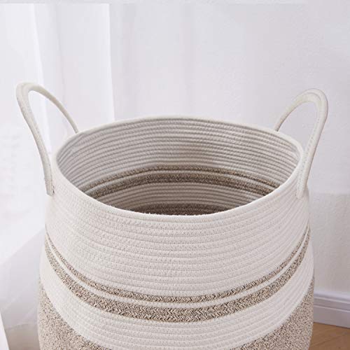 OIAHOMY Laundry Hamper Woven Cotton Rope Large Clothes Hamper 25.6" Height Tall Laundry Basket with Extended Cotton Handles for Storage Clothes Toys in Bedroom, Bathroom, Foldable (Yellow variegated) - Image 5