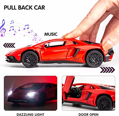 Image of 1:32 Scale Lamborghini LP750 Toy Car | Metal Pullback Diecast Car for Kids with Openable Doors, Sound, Light Effects Toy for Car Enthusiasts (Red)
