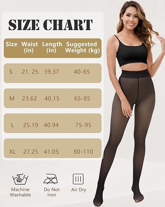Image of HONGTEYA 2 Pairs Fleece Lined Tights Women - Warm Sheer Pantyhose Fake Translucent Tights Winter Thermal Leggings