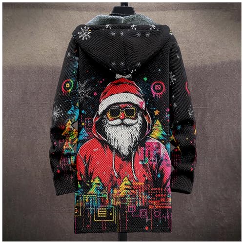 Christmas Print Long Cardigan Sweaters for Men Warm Sherpa Fleece Lined Long Sleeve Zip Up Graphic Hooded Jacket3