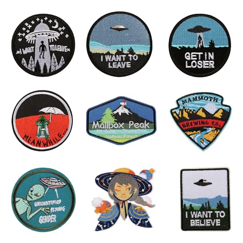 Woohome IRON ON PATCHES SKULL EMBROIDERED 01 Patch Embroidered, 9 Pcs Et Iron On Applique Ufo Sew On Patches Peak Iron cover