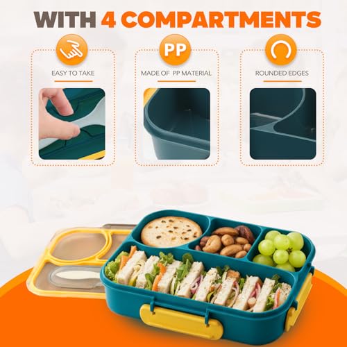 Image of EASYFUN Bento Box Adult, Lunch Box, 4-Compartment Lunch Containers, Drop-Proof, Dishwasher Safe & Made with BPA-Free Materials (Dark blue)
