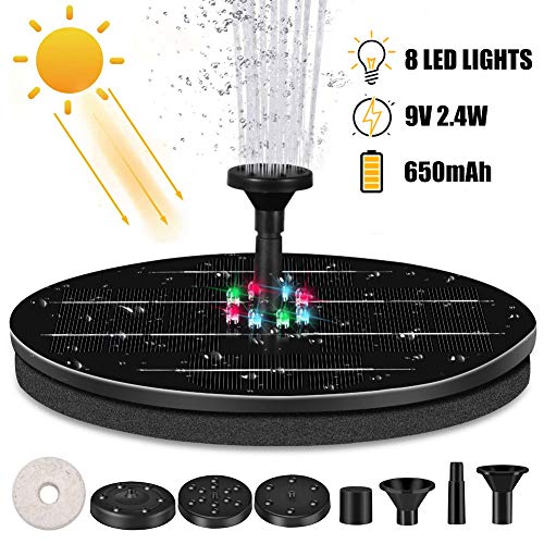 careslong Bomba Fuente Solar, Bomba de Agua Solar, Fuente Solar Jardín con Boquilla 6 en 1, 4 Modos de Rociado de Agua para Baño de Pájaros, Decoración de Jardín, sin batería