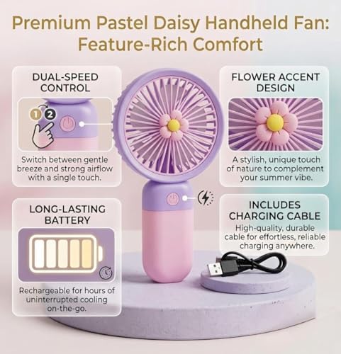 Image of BLAXSTOC Mini Rechargeable Fan, Portable Fan USB C Handheld Small Fan with 3 Speed Modes, High Speed Motor, Type-C Charging Port, 400mAh, (MULTICOLOR)