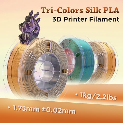 Image of VOXELAB Silk Tri-Color PLA Filament 1.75mm for 3D Printer, Rainbow Multicolor Silk PLA 1KG (2.2lbs) Spool, High Precision + /- 0.03mm, Smooth & Shiny 3D Printing Filament,Purple Gold Black