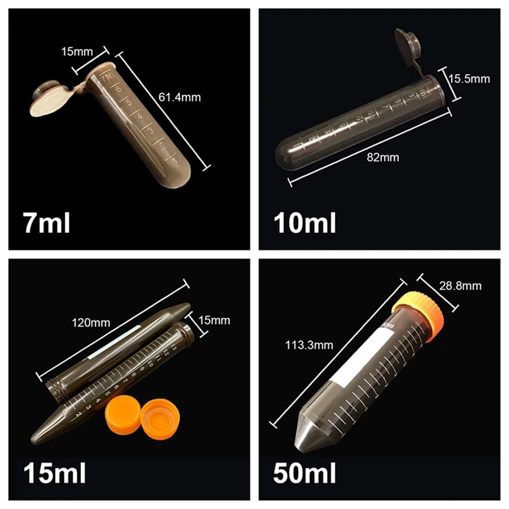 Cristalería de Laboratorio Tubo de centrífuga de plástico marrón de 5 ml, 10 ml y 15 ml con tapa graduada, vial de muestra, equipo de laboratorio(50ml-50Pcs)