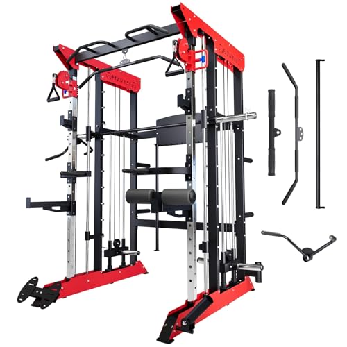 SLEKVERSA 3600LBS Power Cage Smith Machine with Cable Crossover, Light Commercial Multi-Functional...
