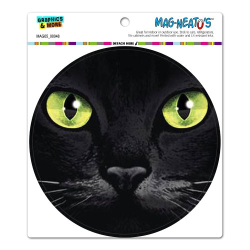 Black Cat Green Eyes - Circle Automotive Car Refrigerator Locker Vinyl Magnet