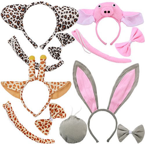 kilofly 4 Sets Kids Animal Ear Headband Bowtie Tail Cartoon Costume Party Favors