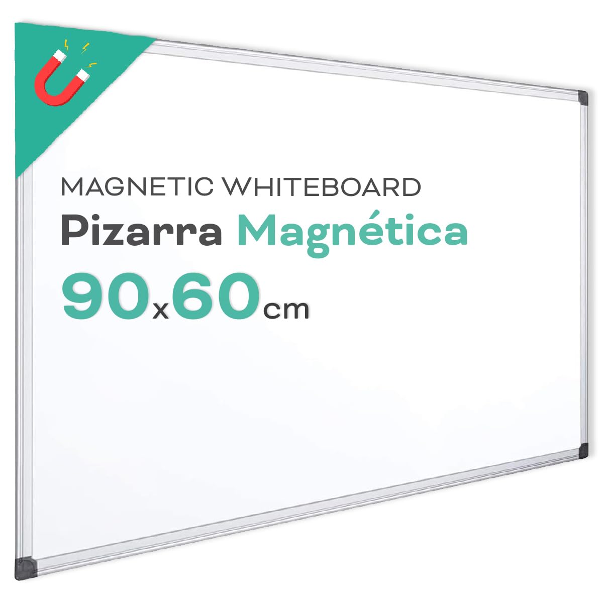 Magnetisches Whiteboard, Tafel mit Aluminiumrahmen, glatte Oberfläche, leicht zu löschen, Tafel zum Notieren, Zeichnen, Unterrichten, Werkzeug für Büro und Schule – Ofituria (90 x 60)