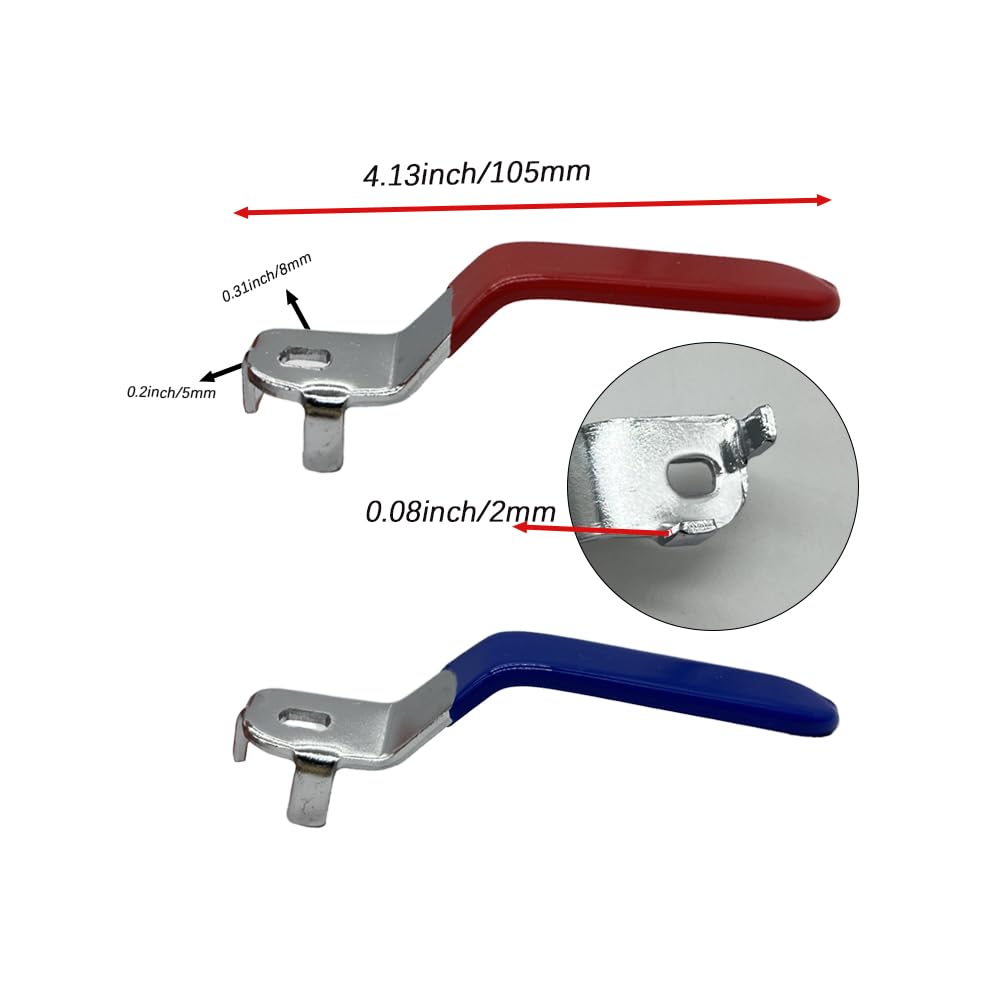 TTBellok 8 Pcs Iron Ball Valve Handle, Lever Handle for Replacement Quarter Turn Spigot with Hole Size 5 X 8 X 2 mm Blue and Red