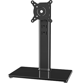 Single LCD Computer Monitor Free-Standing Desk Stand Riser for 13 inch to 32 inch Screen with Swivel, Height Adjustable, Rotation, Holds One (1) Screen up to 77Lbs(HT05B-001))