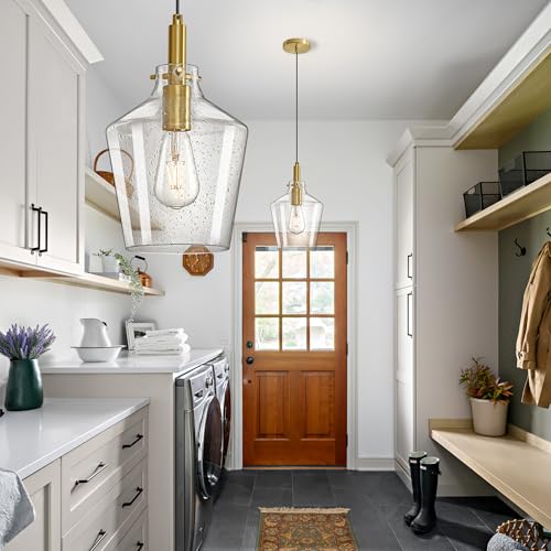 Image of Seeded Glass Pendant Lighting for Kitchen Island Foyer 1 Pack Gold 8 Inch