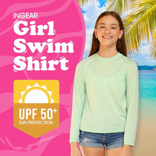 INGEAR Girls Long Sleeve Rash Guard Swim Shirt Outdoor Sports Shirt Lightweight Athletic Tee Protective Quick Dry2