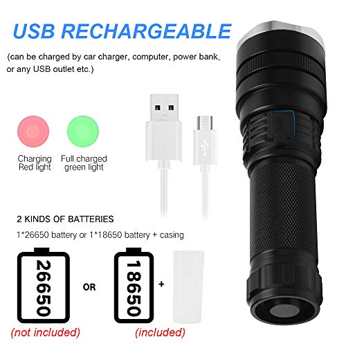 Powerful Flashlights Super Bright P50 LED Rechargeable Flashlight, LUXNOVAQ USB Zoomable Hand Torch Light 6000 Lumen Waterproof Tactical Flashlight with Battery & 3 Modes Best for Outdoor Camping - Thumbnail 4