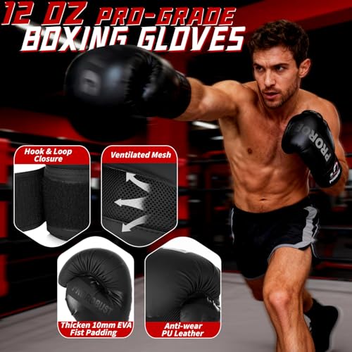 Prorobust Boxsack Set für Erwachsene, 120cm Schwere Boxsack mit 12oz Handschuhen, 5m Handverpackungen für MMA Karate Kickboxing Boxen Home Gym Training - Ungefüllt