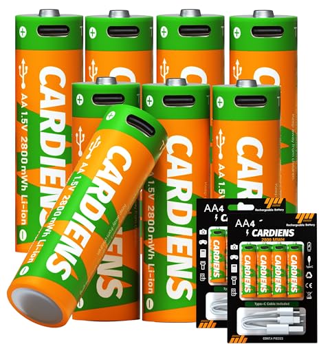 CARDIENS USB Rechargeable AA Batteries 2800mWh 8-Pack