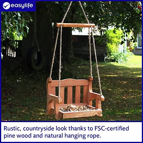 Easylife Wooden Swing Bird Feeder, Cute Bird Bench, Hanging Bench Feed, L23 x D14 x H17cm - Fully Guaranteed | L22.7xD14xH17cm2819