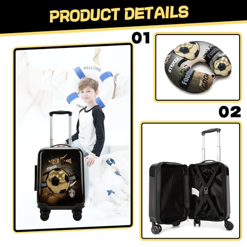 Kid’s Luggage Set 2 Piece Suitcase Set 16’’ Hardside Luggage with Spinner Wheels Girls Boys Carry on Toddler Luggage Travel Rolling Luggage Carry on Luggage Airline Approved Football3