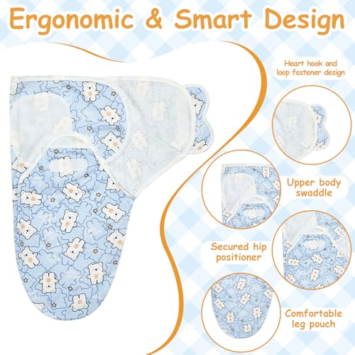 Image of Ramede 6 Pack Swaddle Blanket with Hats for Baby Girl Boy 100% Cotton Swaddles 0-3 Months, Adjustable Breathable Skin Friendly Receiving Blanket Wrap, Essential for Newborns(Heart,Blue)