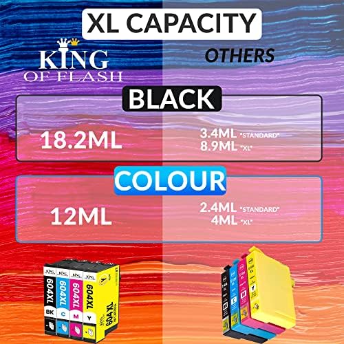KING OF FLASH 604XL Ink Cartridges Replacement for Epson 604 XL for Epson Expression Home XP-2200 XP-2205 XP-3200 XP-3205 XP-4200 XP-4205, Epson Workforce WF-2910DWF WF-2930DWF WF-2935DWF WF-2950DWF