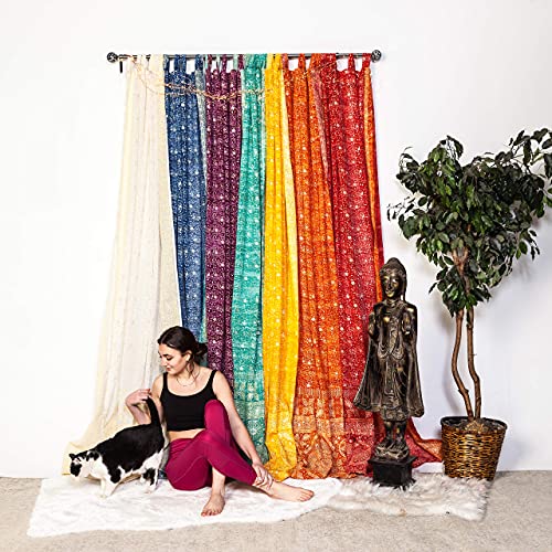 Light-Filtering Sari Colorful Curtains – Boho Curtains, Bed Canopy Panel, Wall Tapestry Or Window Treatment For Bedroom Or Living Room + Tote Bag (84"L X 42"W Single Panel, Orange Crimson) #TOP7