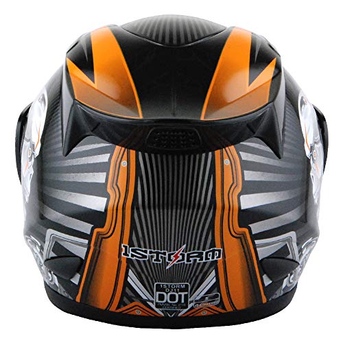 1Storm Motorcycle Bike Full Face Helmet Mechanic Skull - Tinted Visor Orange #TOP5