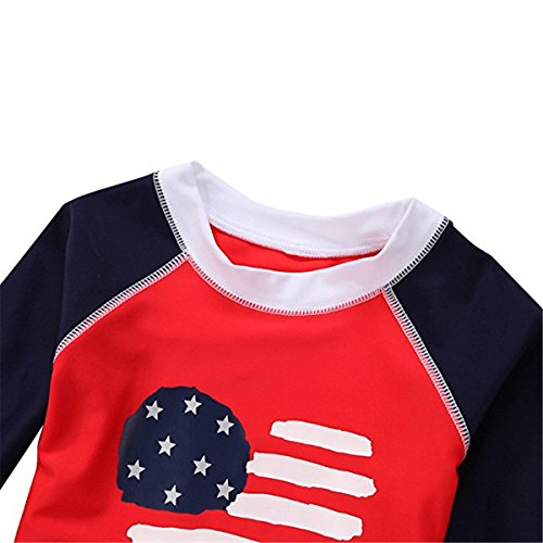 Baby Girls Kids 2 Piece Long Sleeve American Flag UV Sun Protection Rash Guards Swimsuit with Caps3