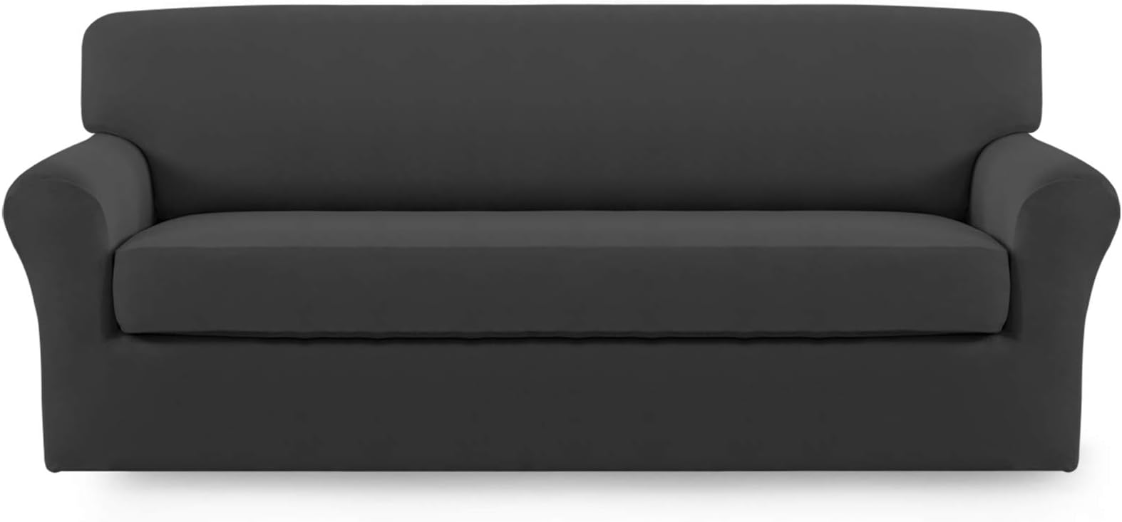 Easy-Going 2 Pieces Microfiber Stretch Sofa Slipcover – Spandex Soft Fitted Sofa Couch Cover, Washable Furniture Protector with Elastic Bottom Kids,Pet (Sofa, Dark Gray