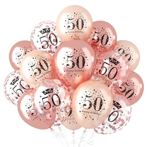50th Birthday Decorations for Women Rose Gold Happy 50 Birthday Balloons for Her Chrome Rose Gold 50th Birthday Balloons Decoration for Birthday Party Supplies