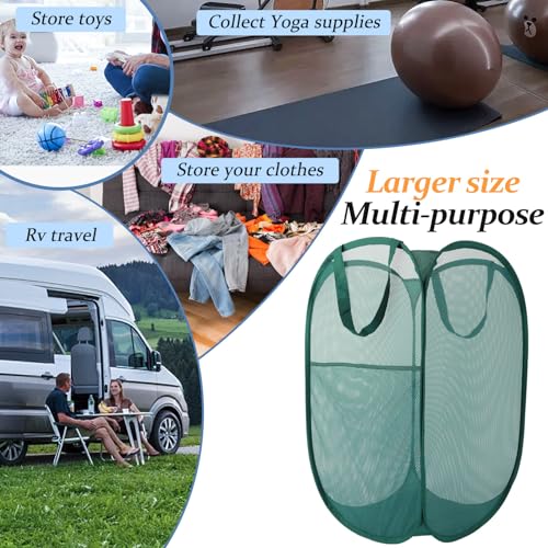 Image of Upgraded 100L Extra Large Collapsible Laundry Baskets, 2 Pack XL Mesh Pop Up Laundry Hamper with Handles, Portable Travel Laundry Basket, Foldable Hamper. Green