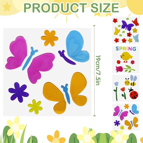 4 Stück Frühlings-Gel-Fensteraufkleber, Frühling Deko, elastische Frühlings-Gel-Fensteraufkleber, Feiertags-Gelee-Aufkleber, Vögel, Schmetterlinge, Fensterbilder Frühling-Fensteraufkleber, Dekore
