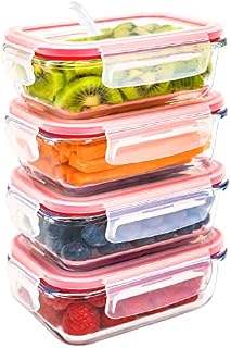 LG Luxury & Grace 4 Pack Glass Container 360 ml. Airtight & Wave Steam Hole. Food Storage Container. Microwave, Oven, Dishwasher and Freezer Safe. BPA Free.