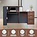 L-Shaped Modern Large Wooden Commercial Reception Desk with Counter & Shelves, Front Reception Desk Counter Table with Storage, Drawers for Offices,Home (Brown + Black, Left- 71''L x 34''W x 41''H)