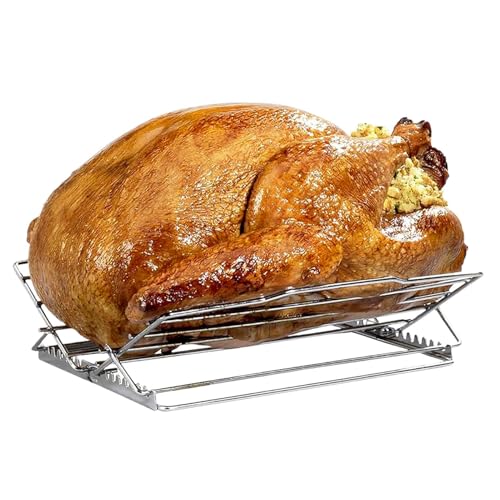 Chicken Roasting Rack - 27.6x26.2x1.8cm Adjustable V-Shaped Rib Roasting Racks - Multi-functional Stainless Steel Roaster Rack, 