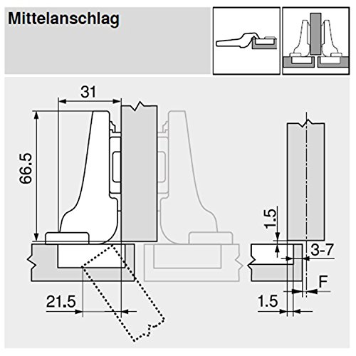 Blum Clip top Blumotion Furniture Hinge Integrated 107 Degree Set Square., 105030619, Silber, Center stop - Image 3