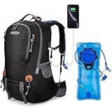 G4Free 50L Hiking Backpack Waterproof Daypack with 2L BPA Free Bladder for Outdoor Camping Climbing Backpack with Rain Cover for Men Women(Black)