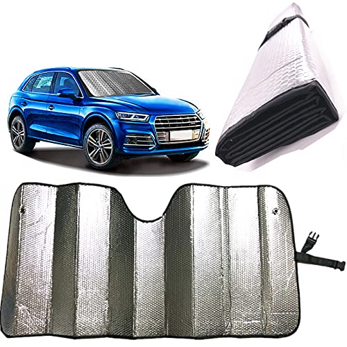 GWUSKDT Car Windshield Sunshade-Thicken 5-Layer Bubble Block Heat and Sun UV Rays,Front Windshield Sun Shade- Keeps Your Vehicle Cool - 58 x 27.5 Inch (Sliver)