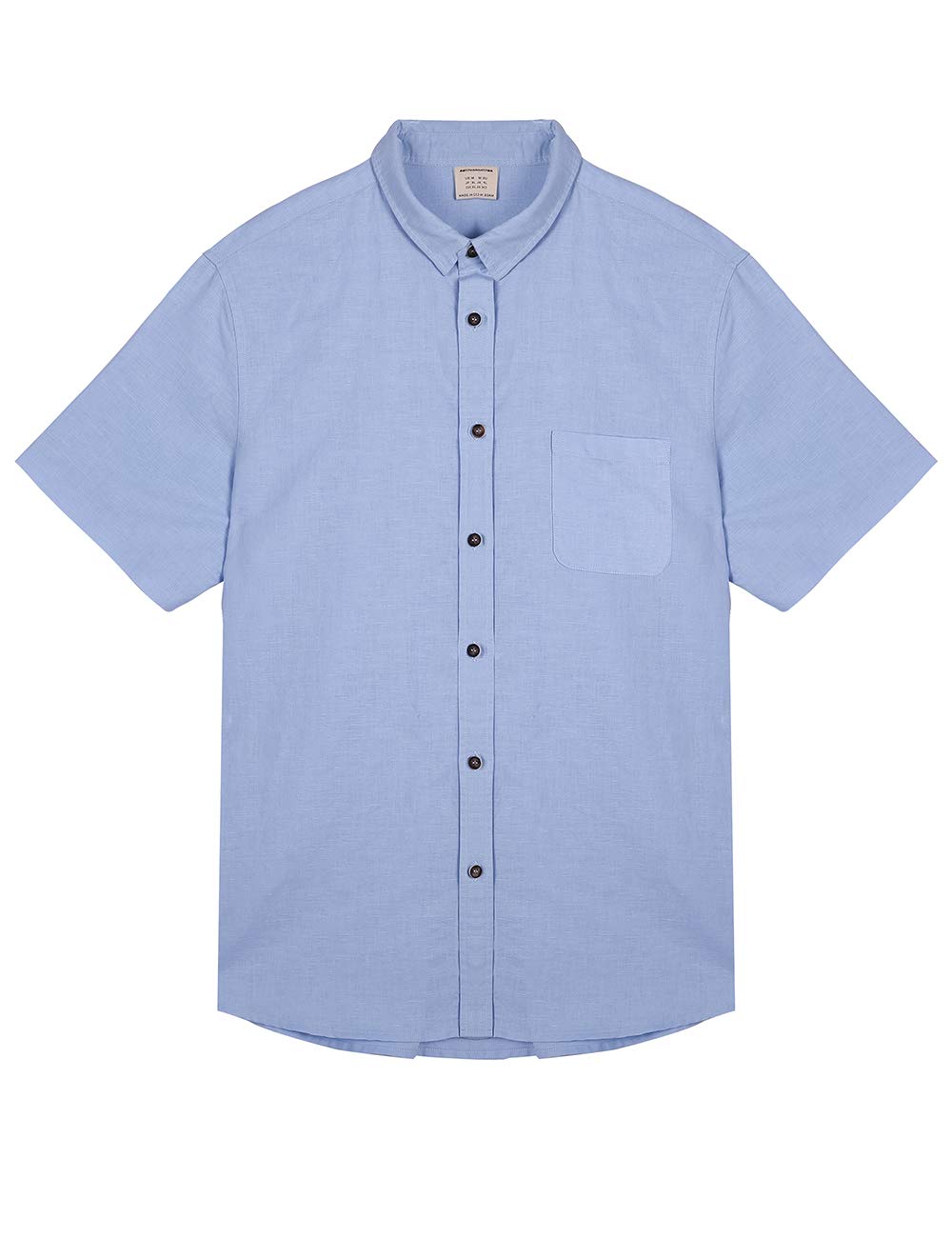 ZENTHACE Men's Versatile Basic Collared Short Sleeve Button-Down Linen Shirts