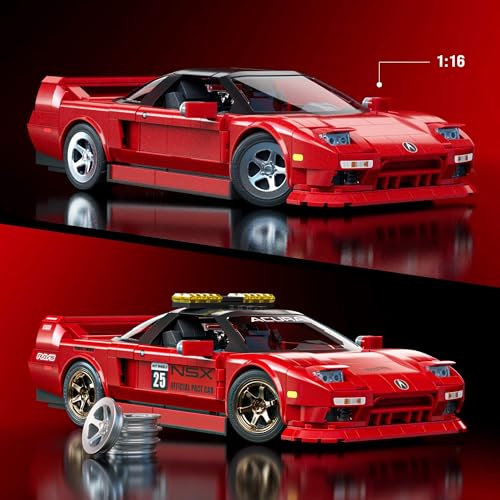 Image of Mattel Brick Shop Hot Wheels Elite Series Building Kit '90 Acura NSX with 876 Pieces, Realistic Details and Individual Stickers, for Collectors and Children Aged 10 Years and Above, JFT17