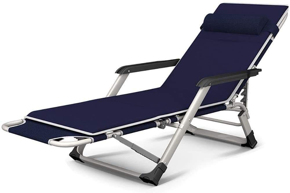 Silla de salón reclinable para aliviar la espalda con efecto gravedad cero y cojín azul de patio