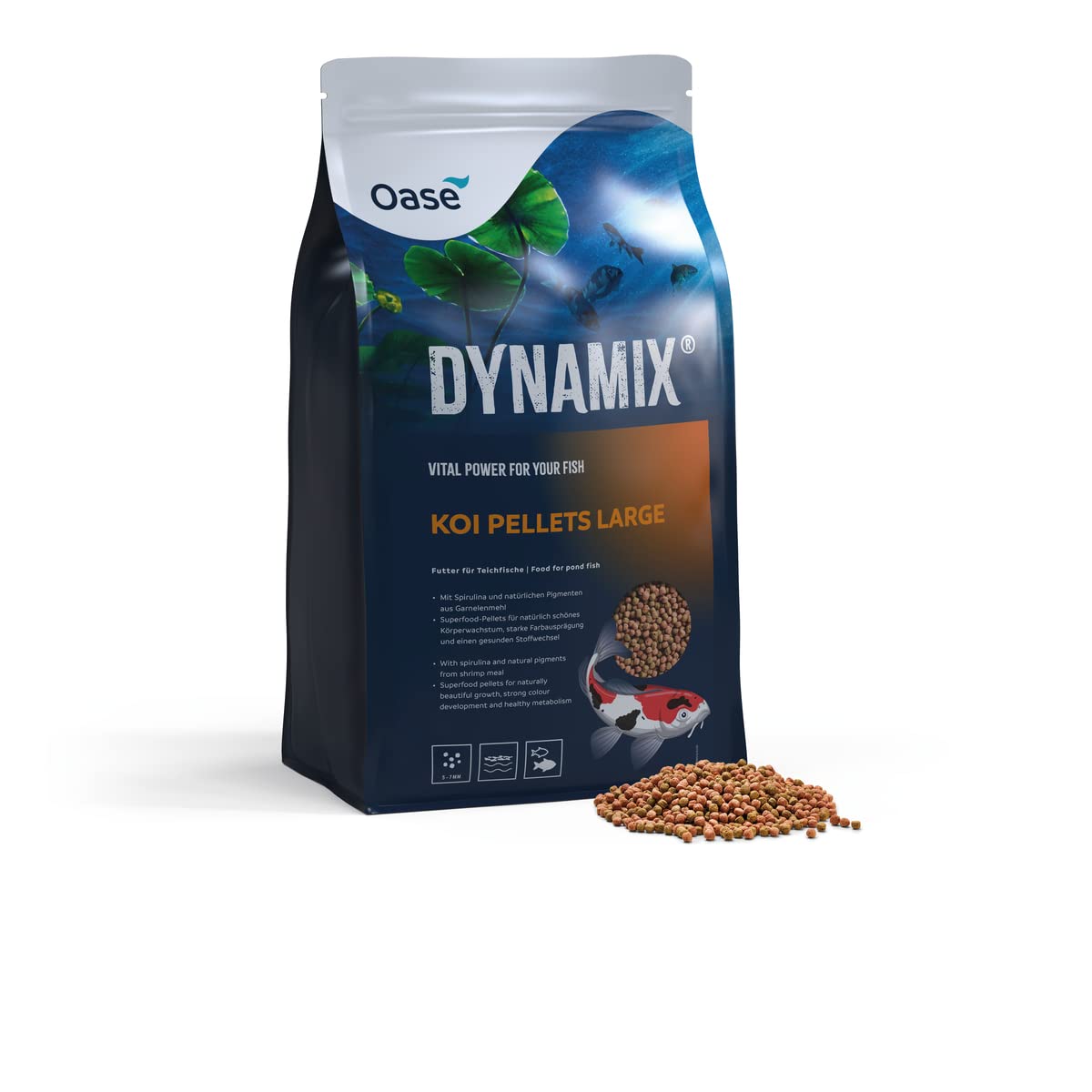 OASE Dynamix Koi Pellet groß 20 L - Koifutter für alle Kois ab 20 cm Körperlänge, Teichfischfutter in Pelletform (7-8 mm), für eine ausgewogene Ernährung