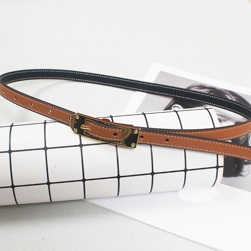 Women Skinny Leather Belt for Jeans Pants Dresses Ladies Fashion Waist Belt with Gold Buckle4