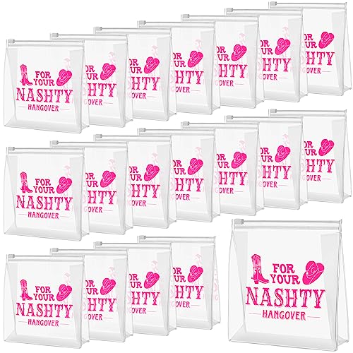 Sweetude 20 Pack Hangover Bags with Zipper for Your Nashty Hangover Printed PVC Clear Makeup Bags Bulk Small Plastic Cosmetic Pouch for Wedding Bachelorette Party Travel Birthday Survival Kit Bags